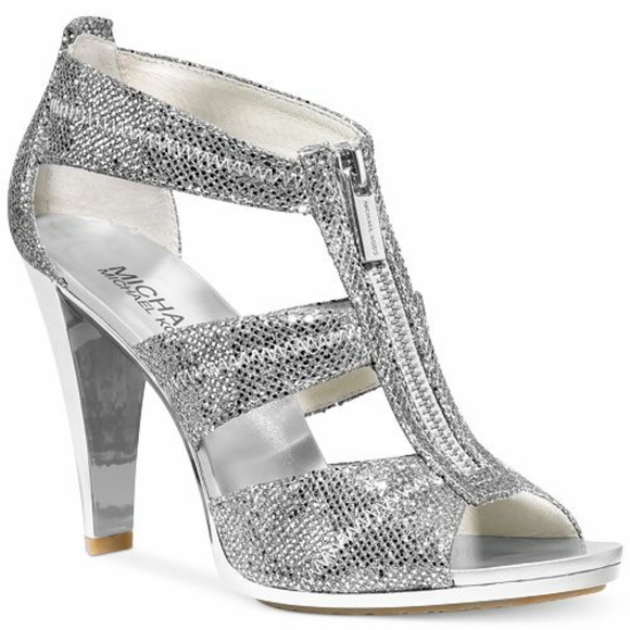 Michael Kors Silver Sparkly Berkley T-Strap Shoes